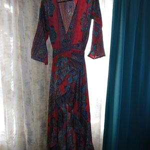 Vibrant Red and Blue Floral Maxi Dress